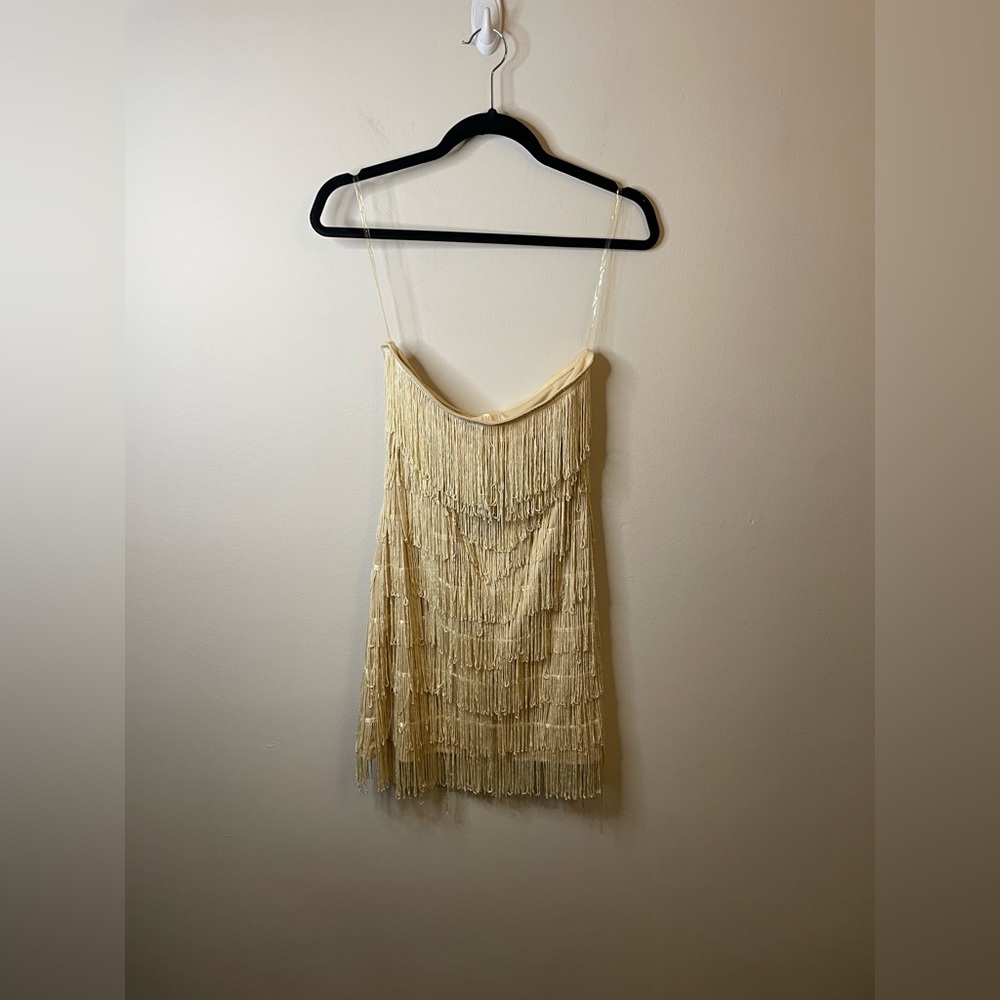 NWT Fab’rik Tulle Fringe Tier Strapless Dress Taylor Swift Fearless Flapper 1920